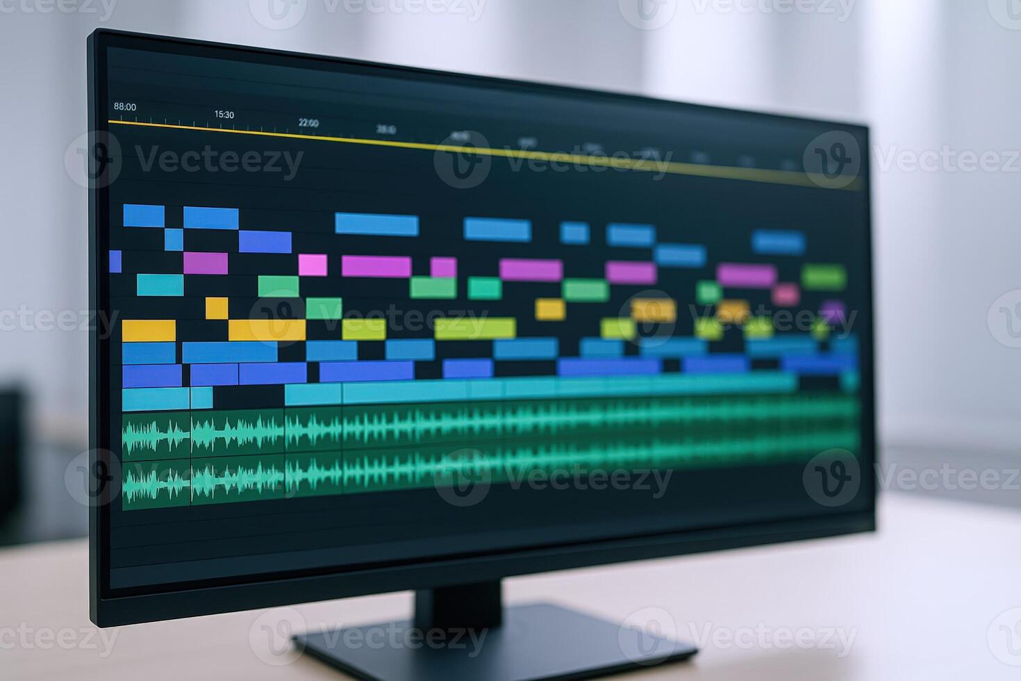 Editing Software Displaying Timeline with Audio and Visual Tracks for Post Production Workflow photo