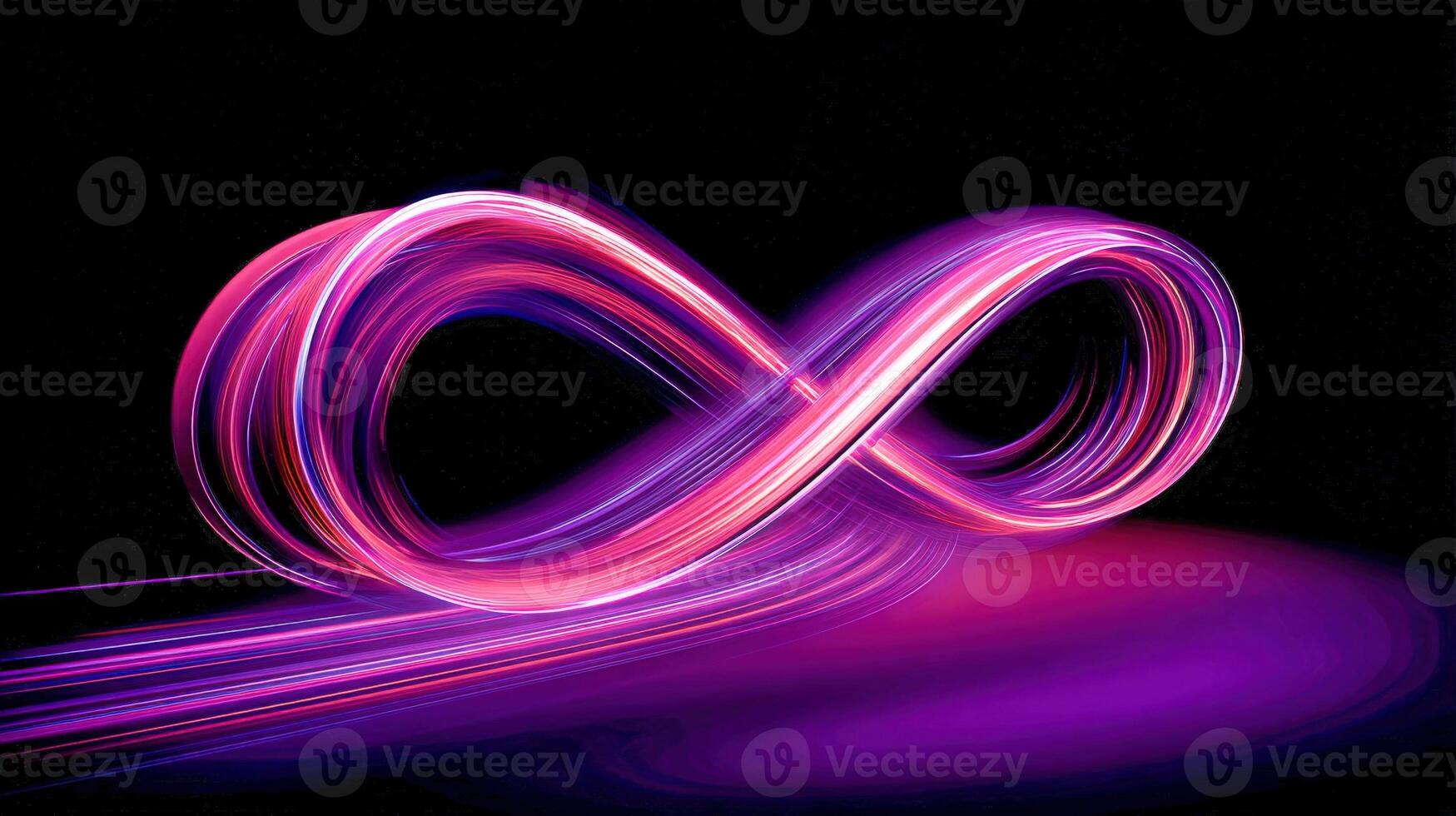 Infinity Symbol Light Painting with Red and Purple Trails Against Black Background Creating a Dynamic Abstract Design photo