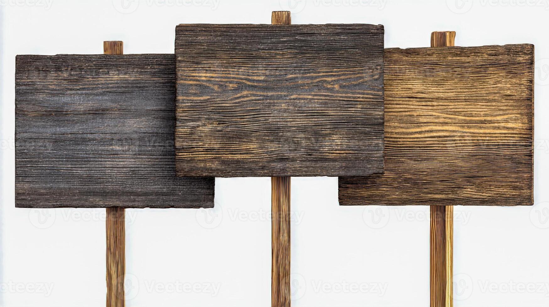 Rustic Wooden Signposts Isolated on White Background, Perfect for Mockups and Presentations, Providing Ample Text Space photo
