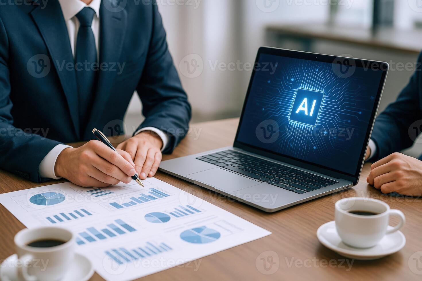 AI Integration in Business Professionals Analyzing Data and Implementing Artificial Intelligence Strategies for Growth photo