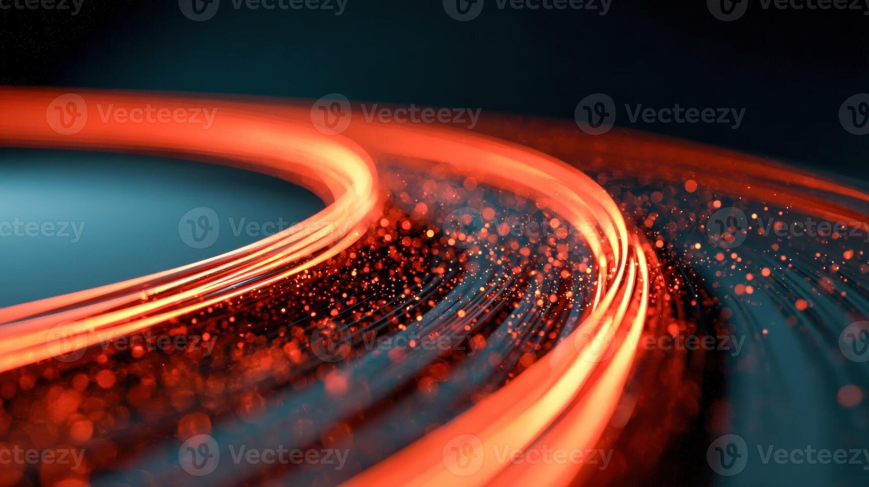 Abstract Curved Light Streaks with Particles Data Flow, Technology, and Energy Concept photo