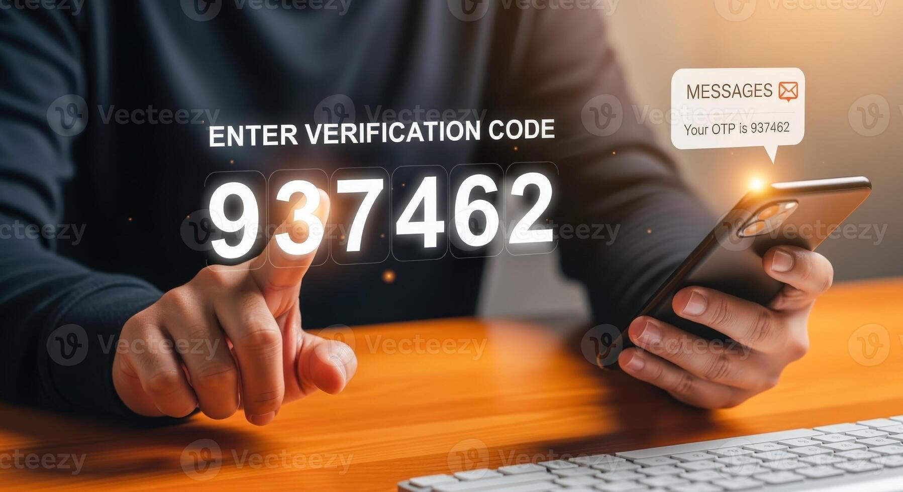 Two-Factor Authentication on Smartphone Man Entering Verification Code for Secure Online Access and Account Protection photo