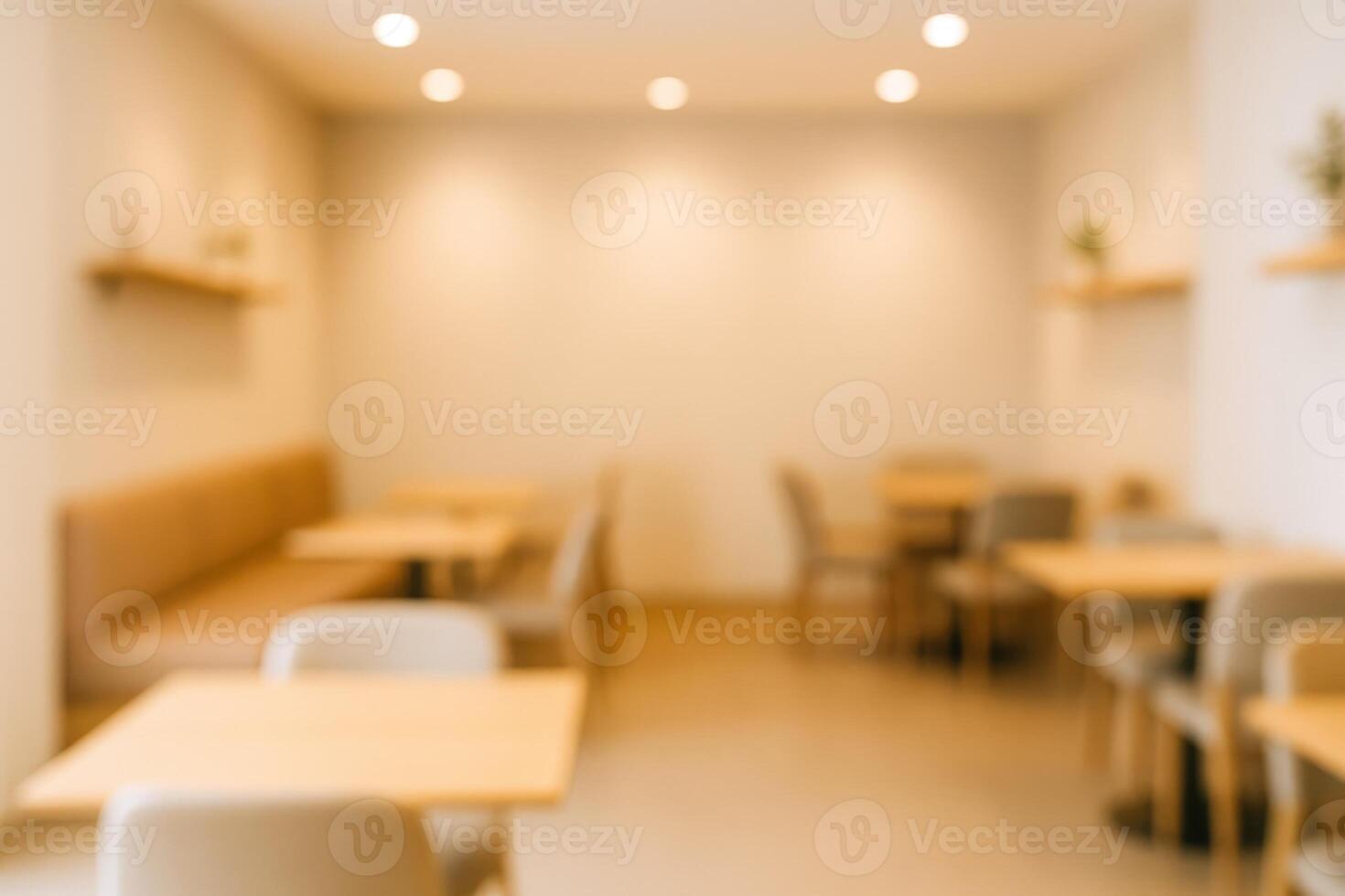 Blurred Cozy Cafe Interior with Tables and Chairs, Creating a Serene and Inviting Atmosphere photo