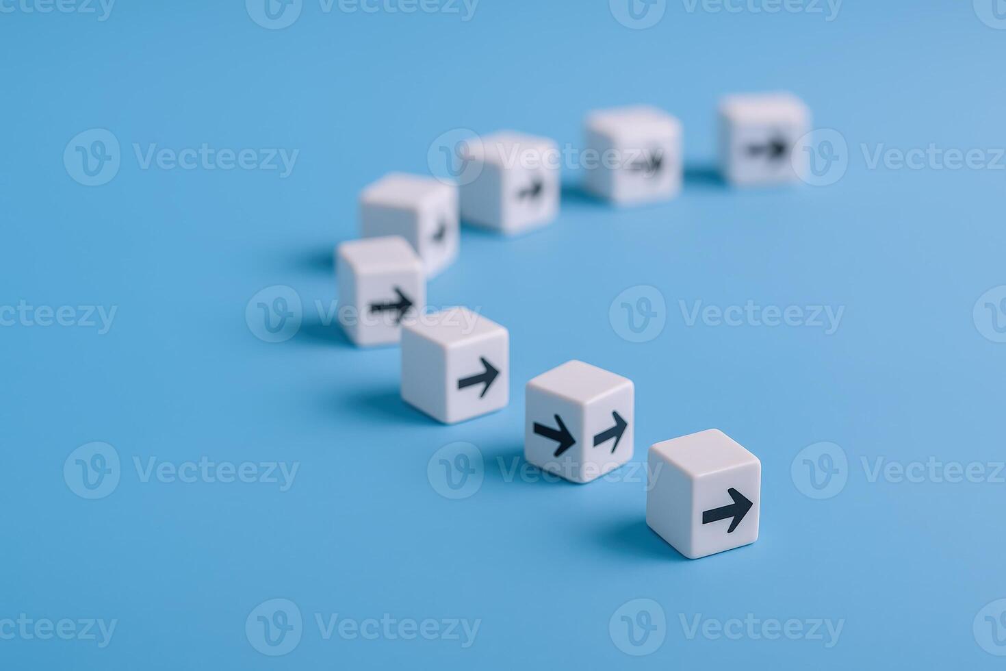 Directional Path White Blocks with Arrows on Blue Background Show Strategic Progression and Way Forward photo