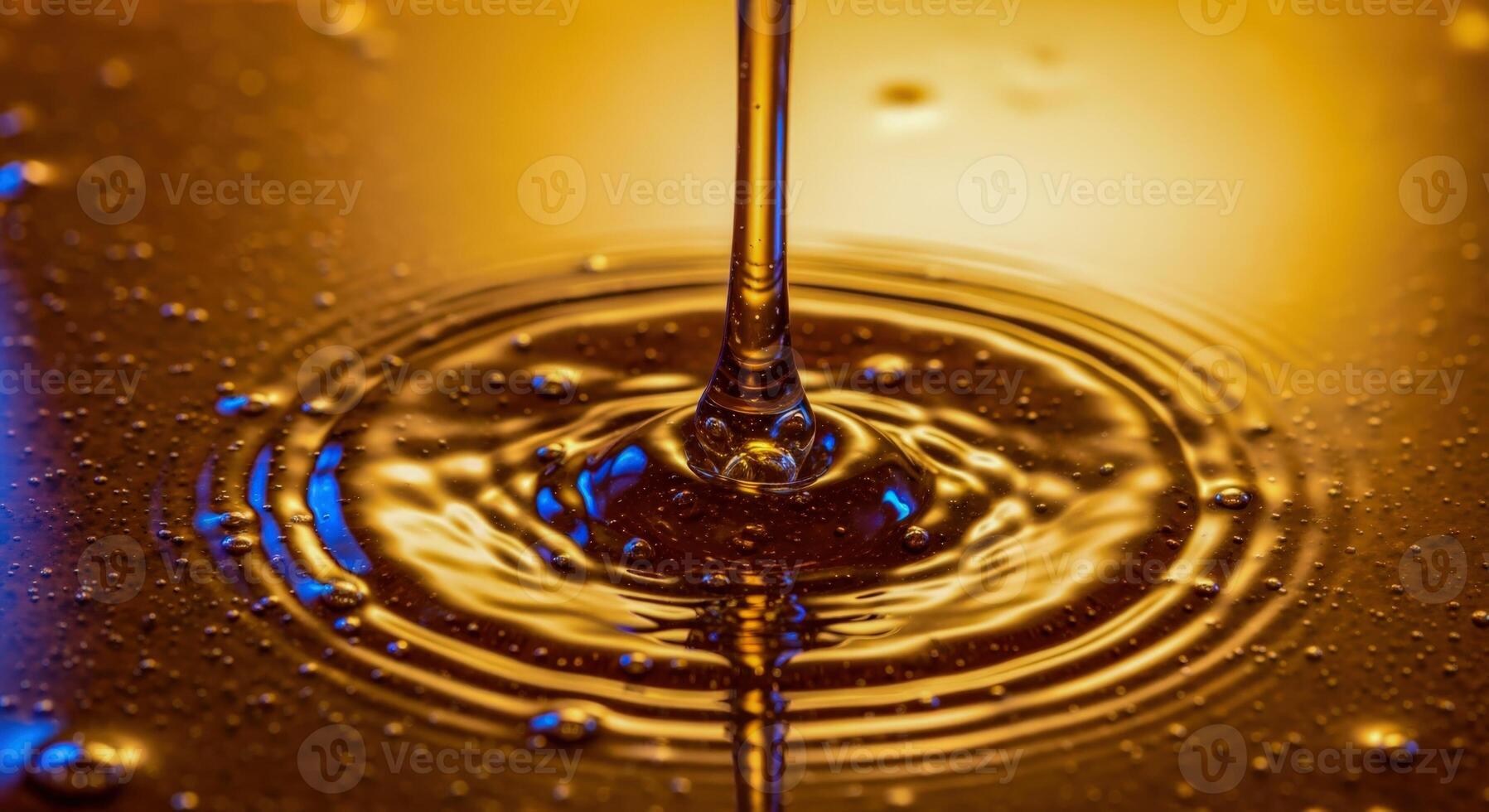 Viscous Liquid Pouring Macro, Golden Abstract Texture with Concentric Ripple Pattern and Glistening Highlights photo