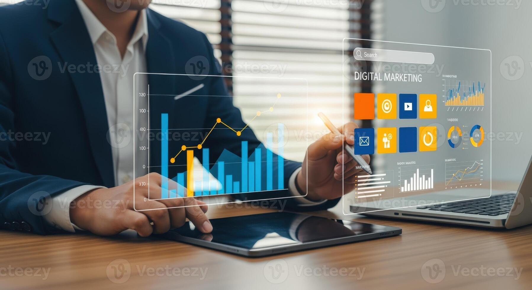 Digital Marketing Strategy Businessman Analyzing Data and Using Innovative Technology for Business Growth photo