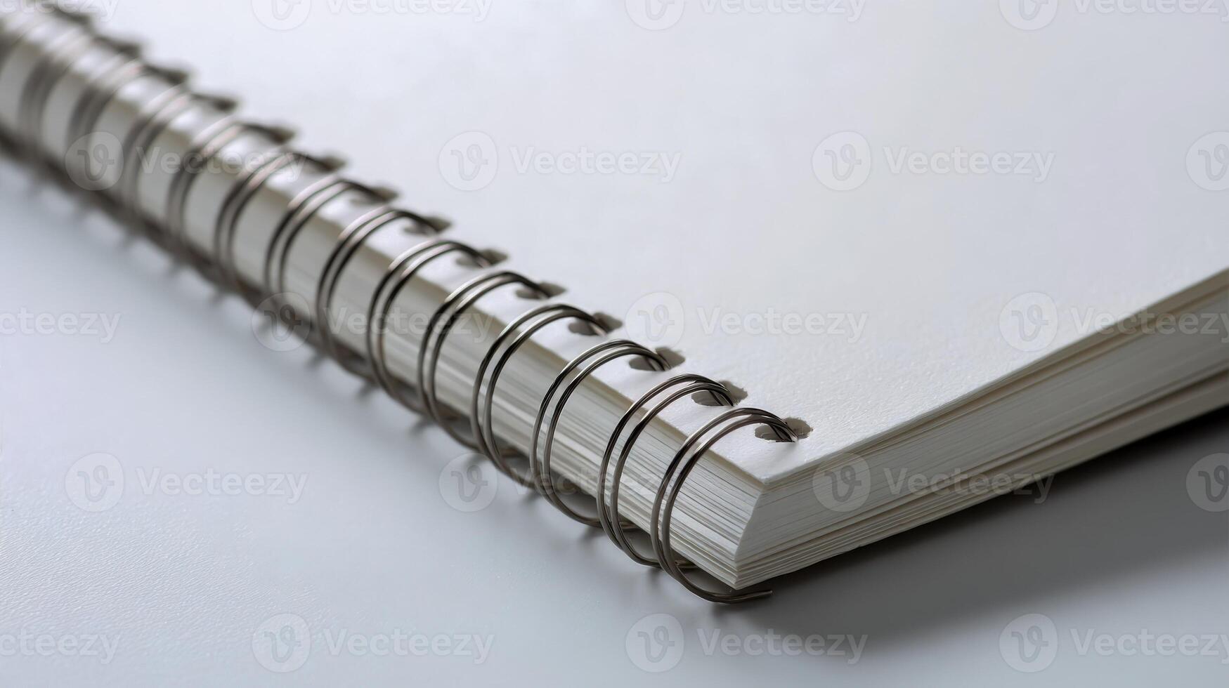 Close-up of a Spiral Bound Notebook with Blank White Pages, Perfect for Mockups or Design photo