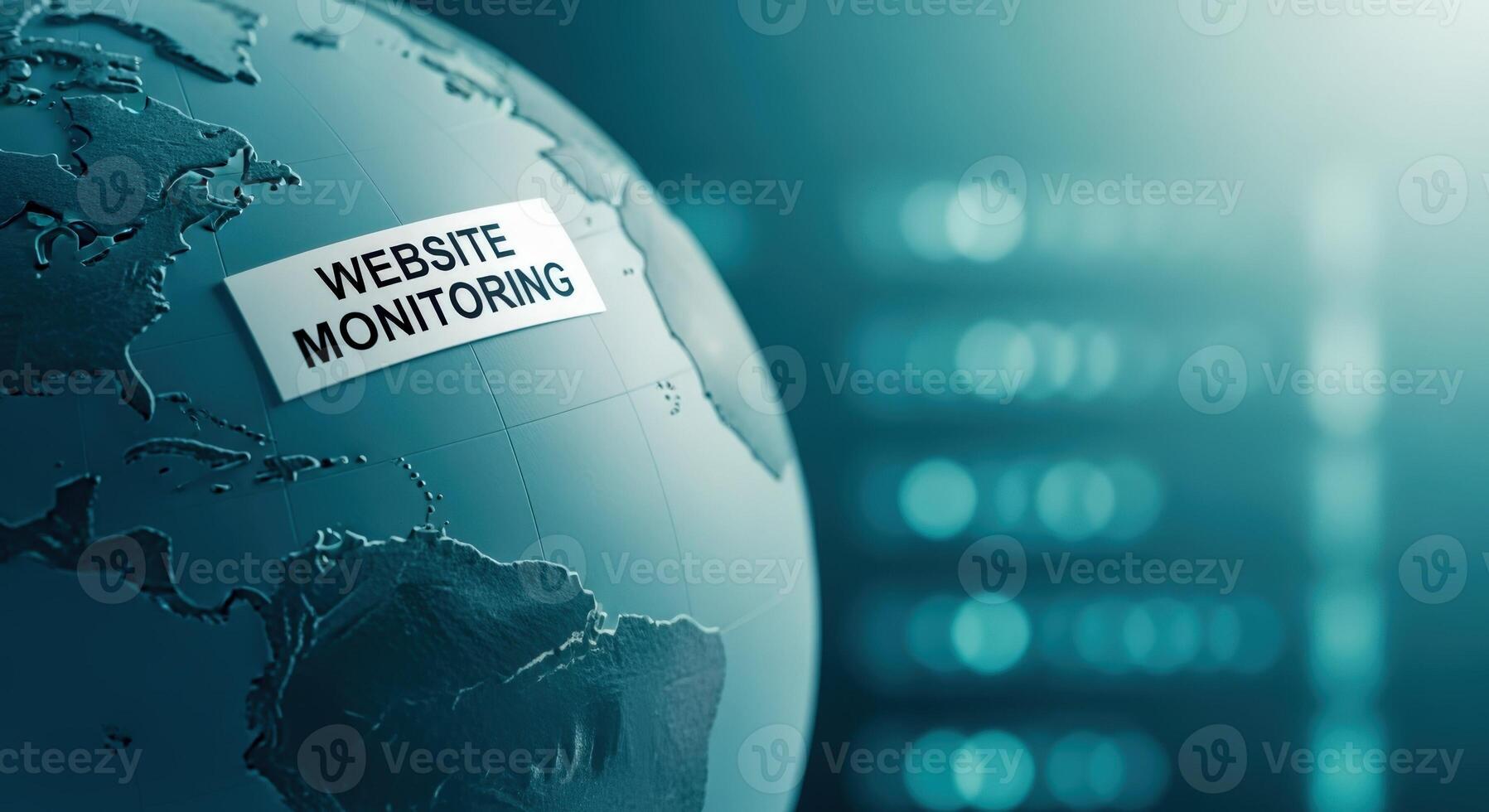 Website Monitoring Concept with Globe and Servers, Illustrating Global Network Connectivity and Data Management photo