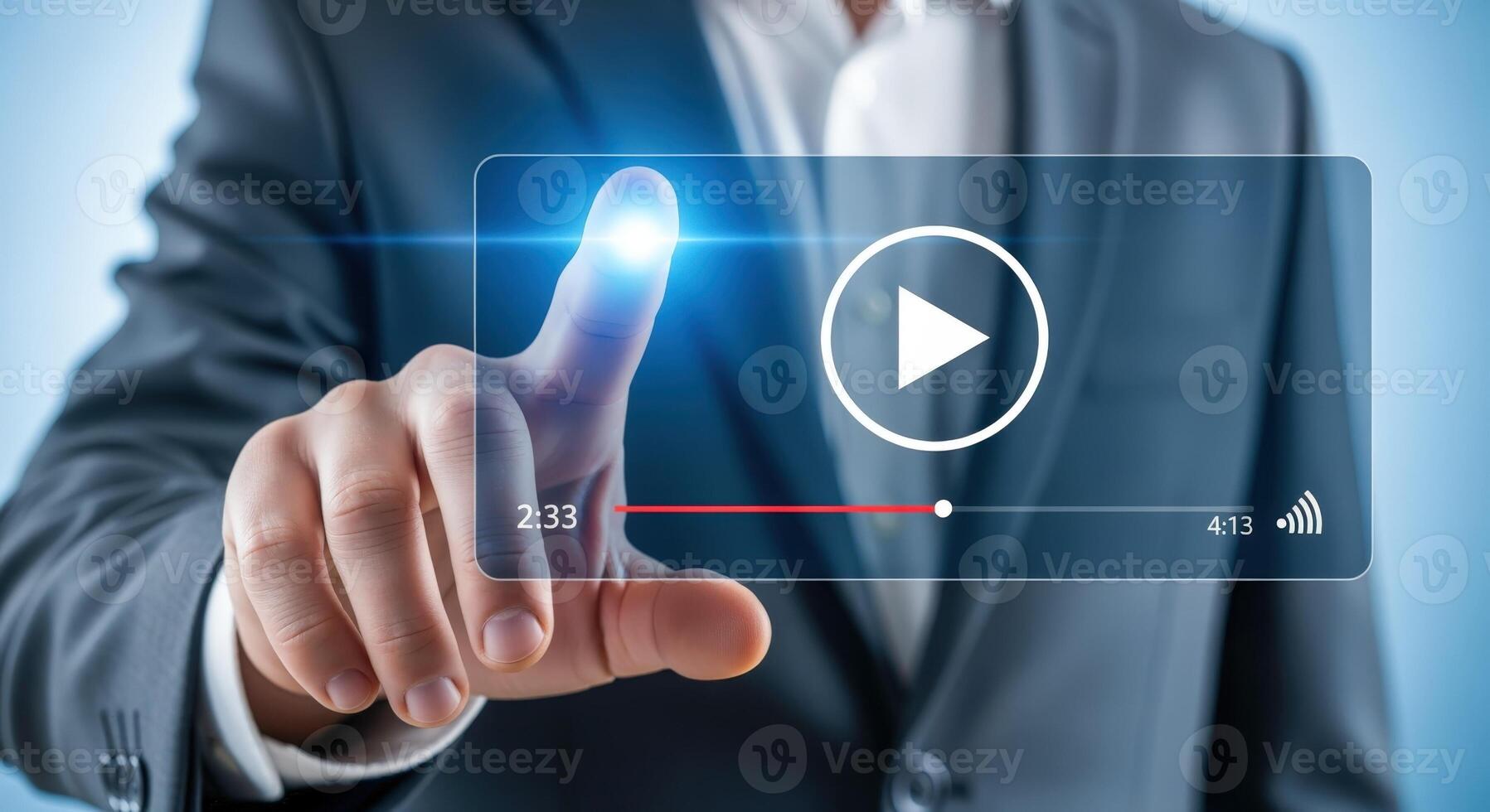 Playback Interface Pressed by a Hand in Suit, Digital Media and Online Content photo