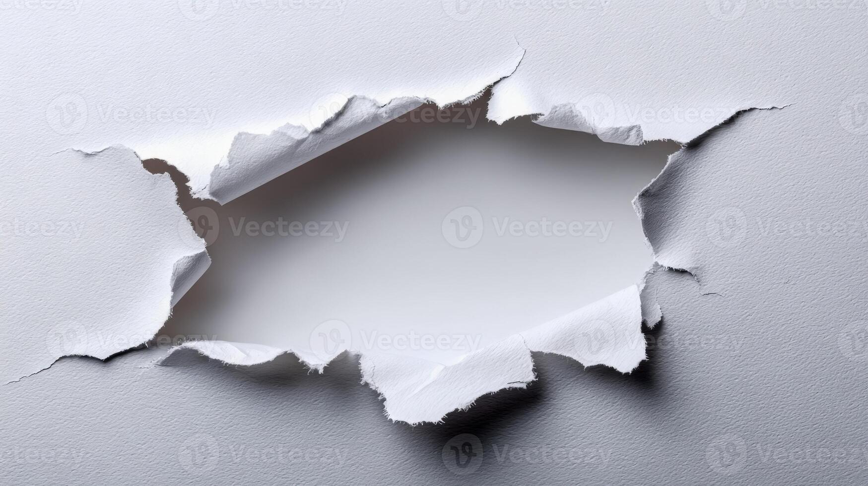 Torn Paper Hole Abstract Blank Space for Text or Image Overlay in White photo