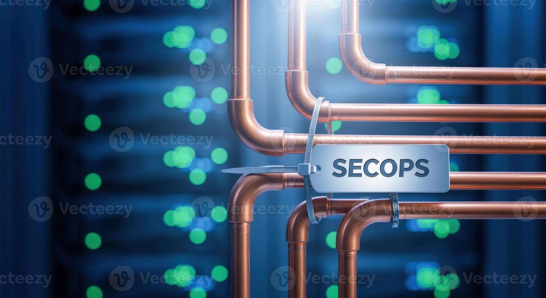 SECOPS Network Security Copper Pipes and Tag Illustrating Security Operations in IT Infrastructure photo
