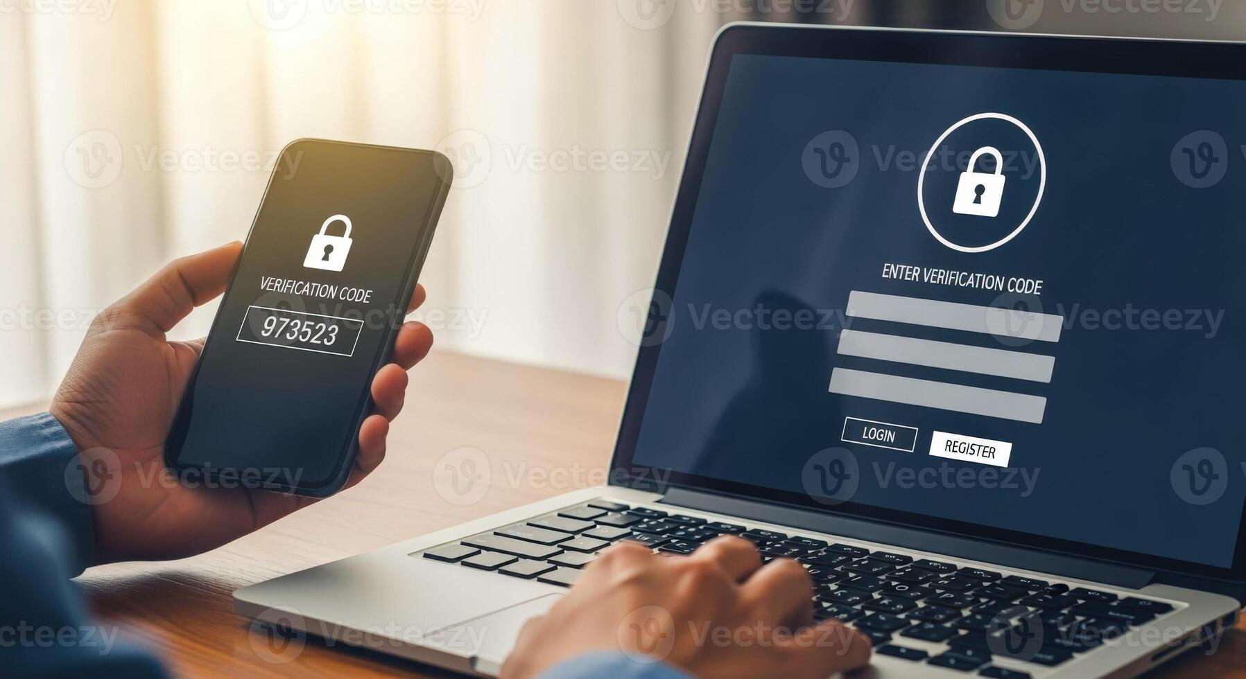 Two-Factor Authentication Secure Login on Laptop with Code on Smartphone for Enhanced Data Protection photo