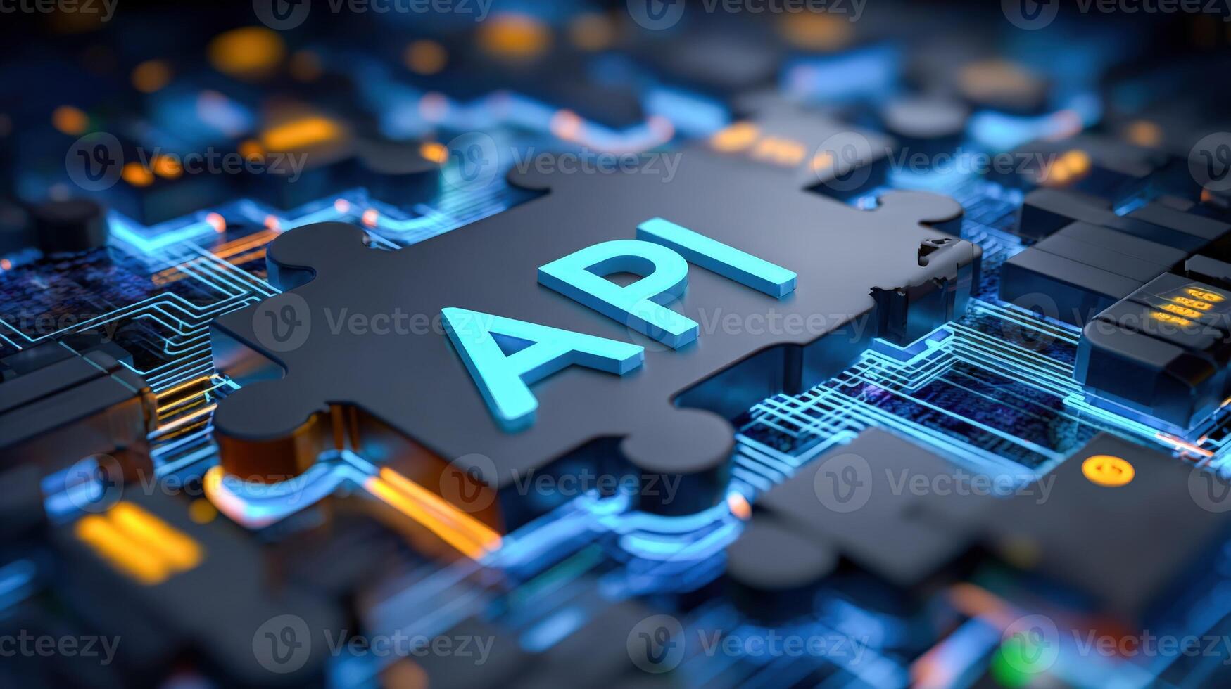 Abstract API Integration Concept with Circuit Board Design and Data Connection Technology Illustration photo