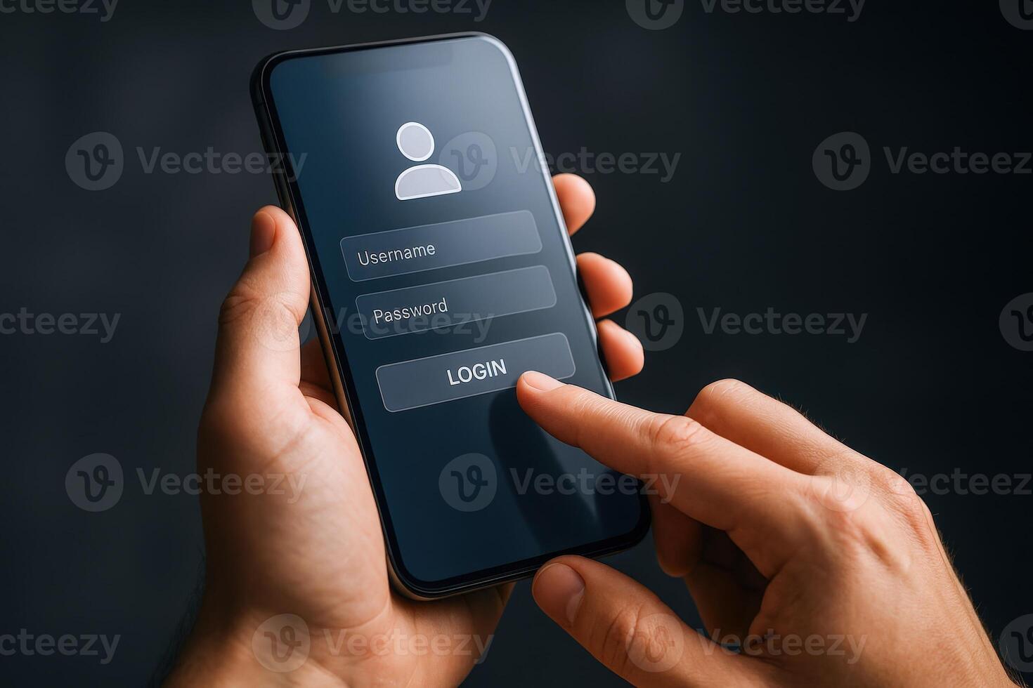 Smartphone Login Hands Entering Credentials on Mobile Device for Secure Access and Authentication Process photo