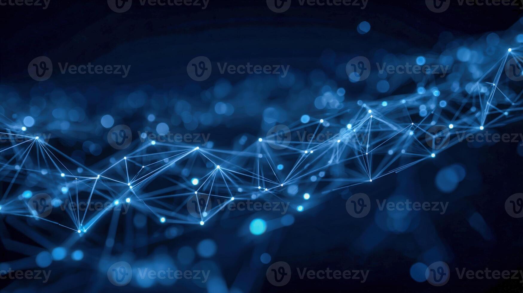 Abstract Network Connection Structure with Glowing Nodes and Lines on Dark Background, Representing Data Transmission photo