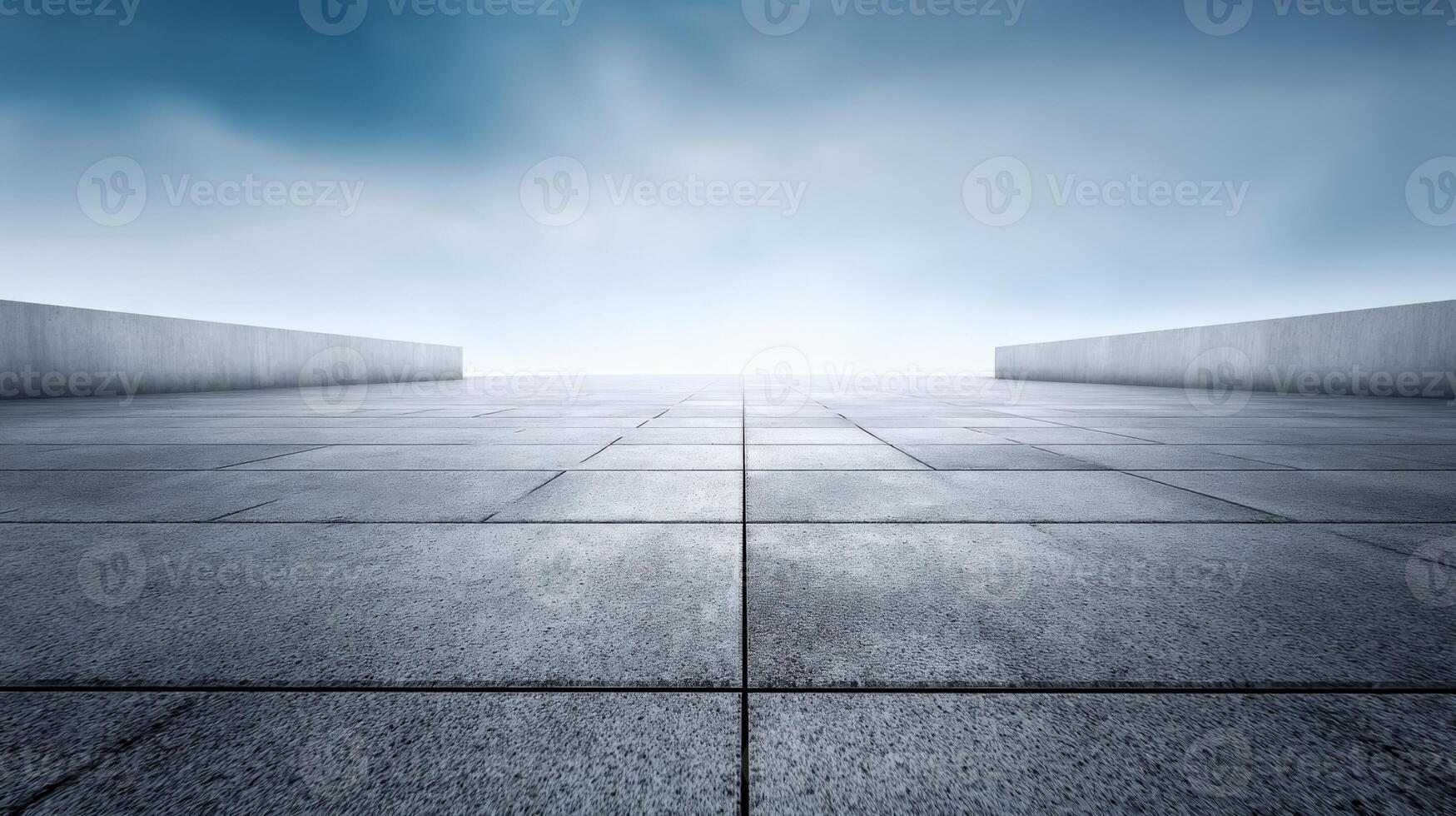Minimalist Concrete Tiled Space with Sky Background, Great for Product Display and Modern Architecture Visualization photo