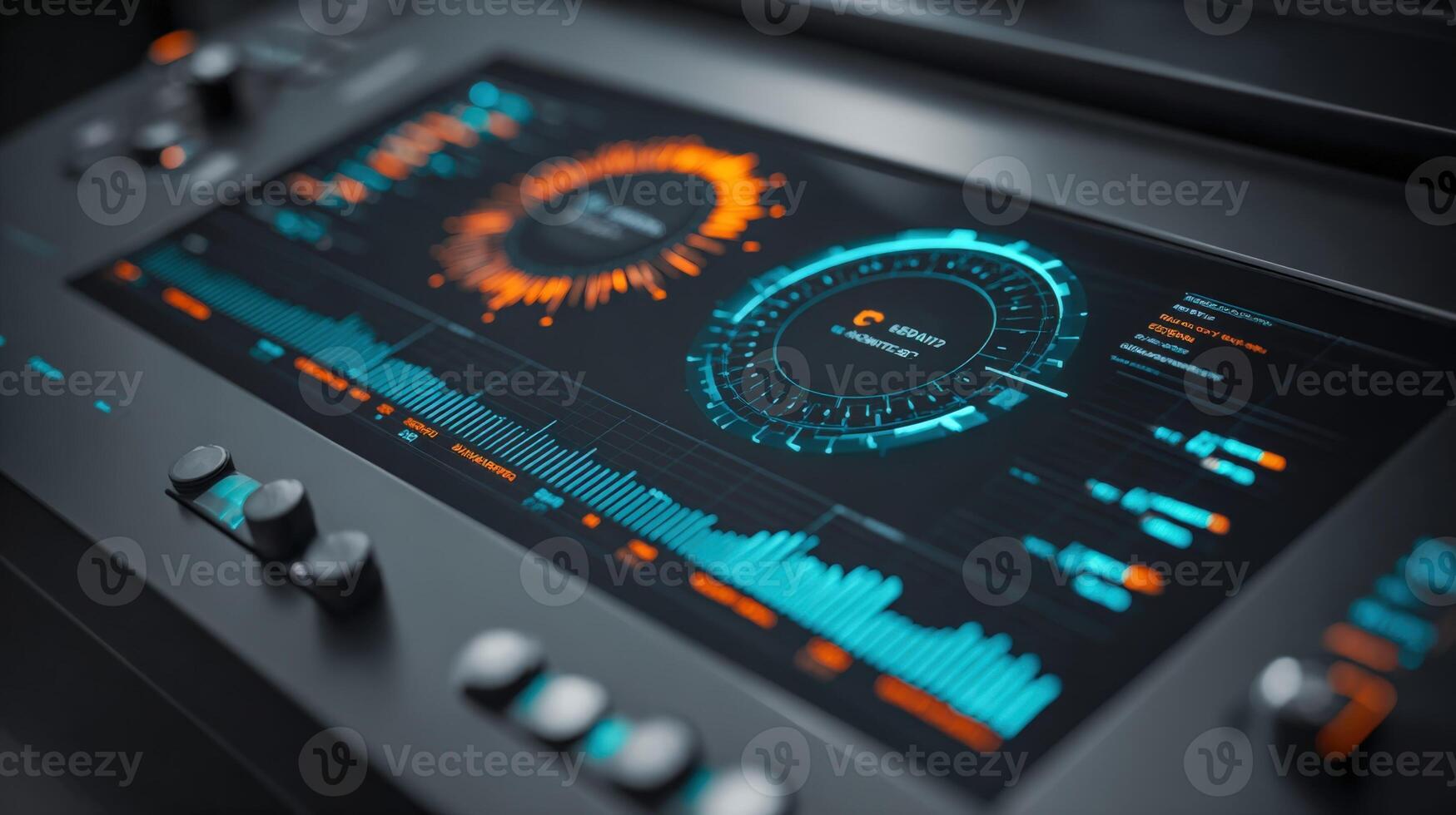 Digital Control Panel Displaying Audio Waveforms and Data Visualizations for Sound Engineering and Music Production photo