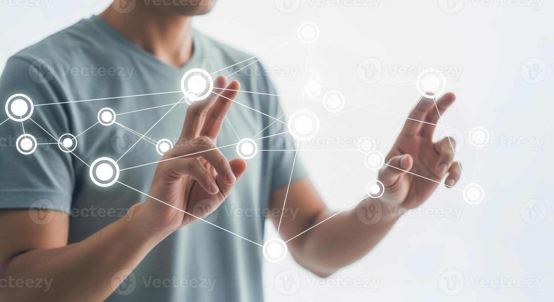 Man Interacting with Digital Interface Futuristic Technology, Data Visualization, and Human-Computer Interaction Concept photo