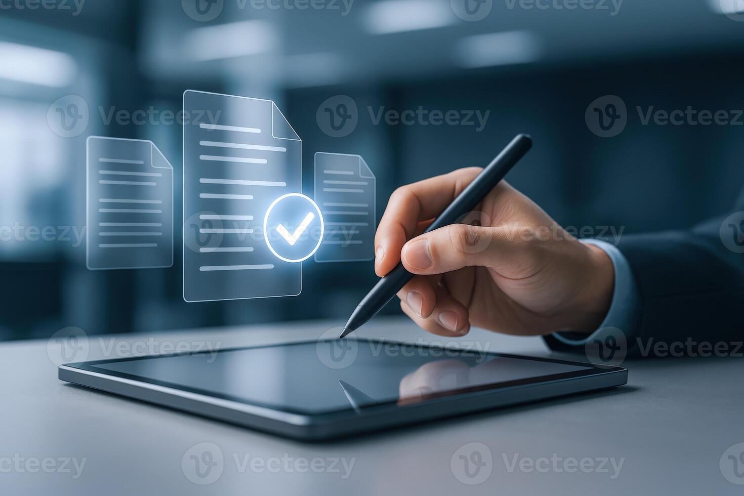 Digital Signature on Tablet with Stylus for E-commerce Business Solutions and Secure Document Management photo