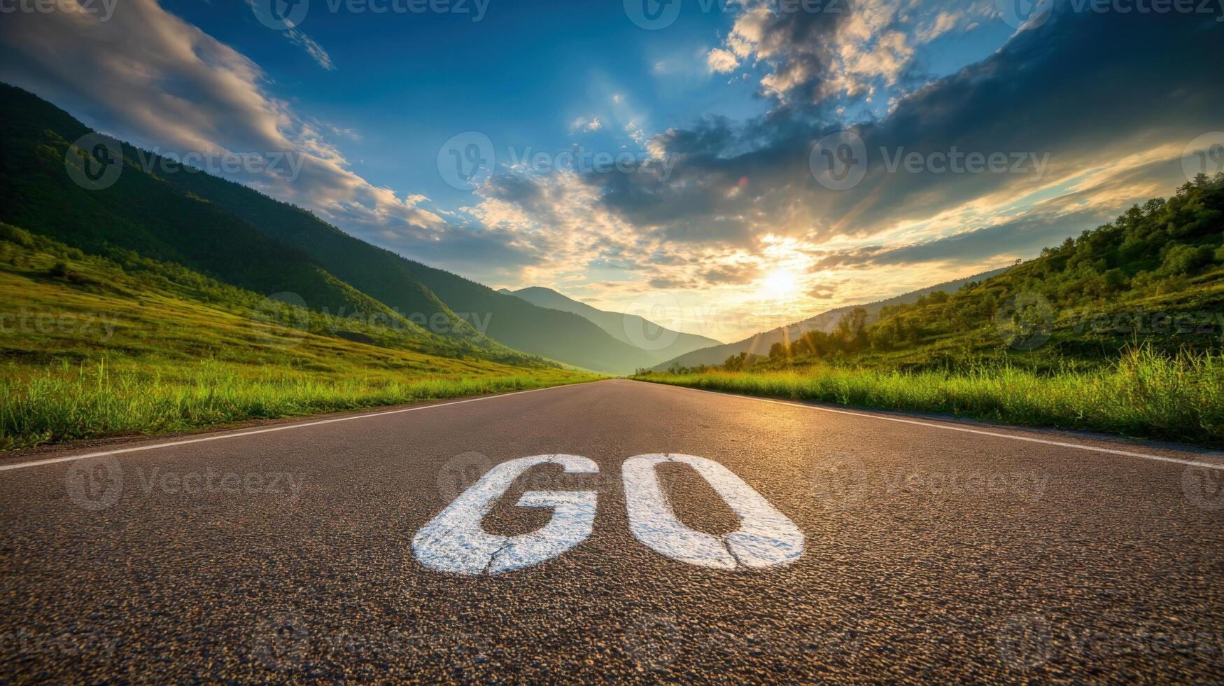 Road to Success Visualizing a Journey Forward with a Path Leading Towards a Bright Future photo