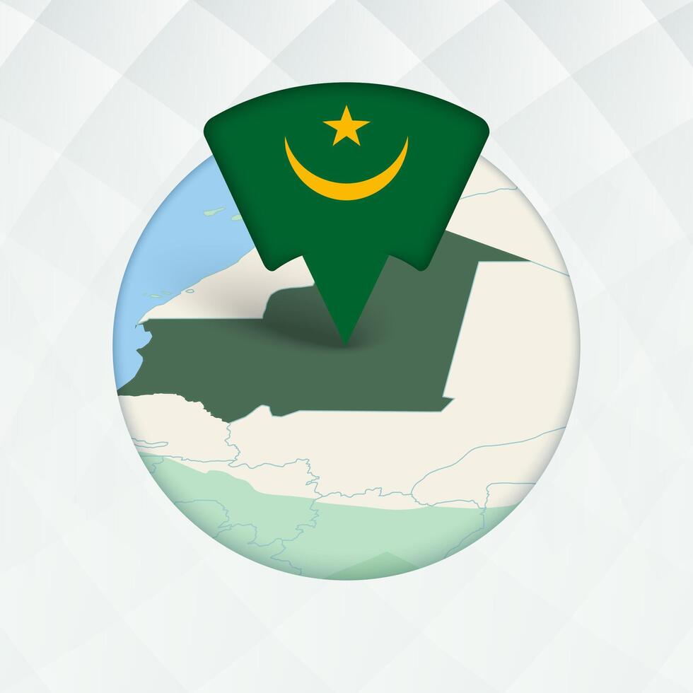 Mauritania Map Highlighted with Flag Marker. vector