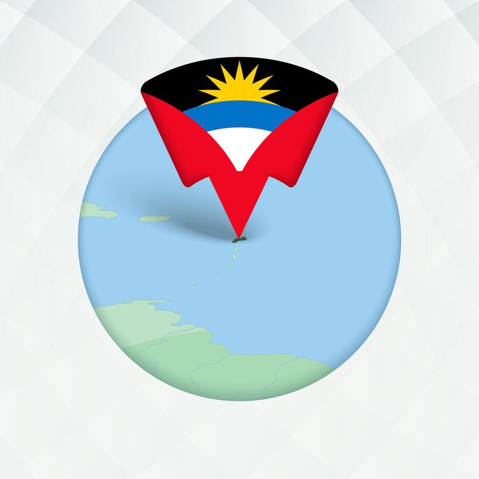 Antigua and Barbuda Map Highlighted with Flag Marker. vector