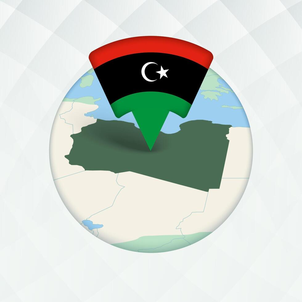 Libya Map Highlighted with Flag Marker. vector