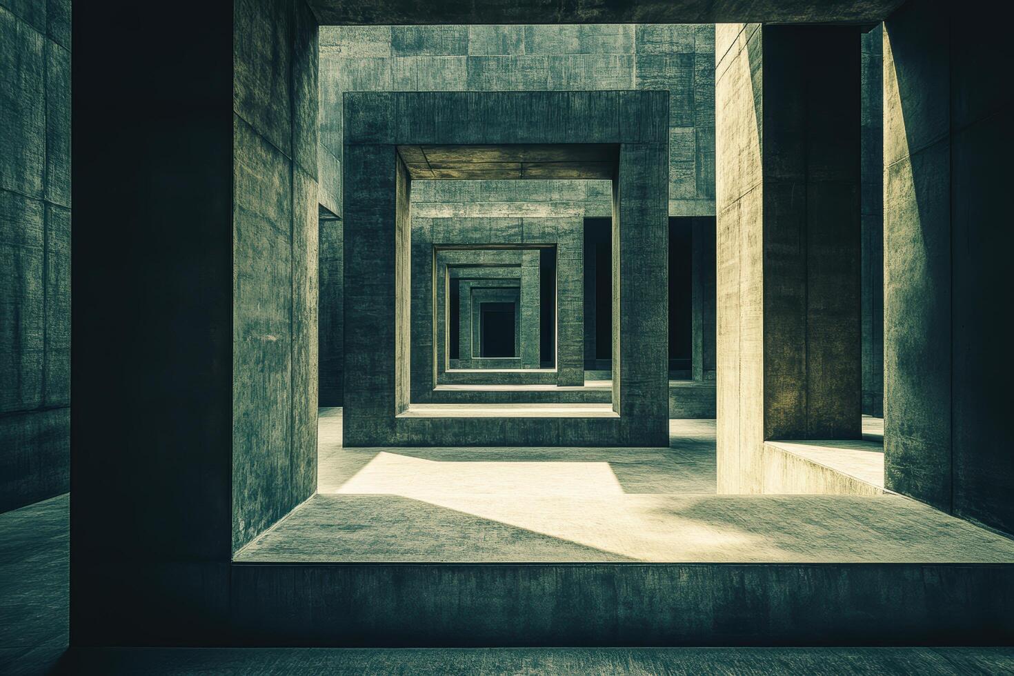 Modern architectural design features layered concrete structures in a complex photo