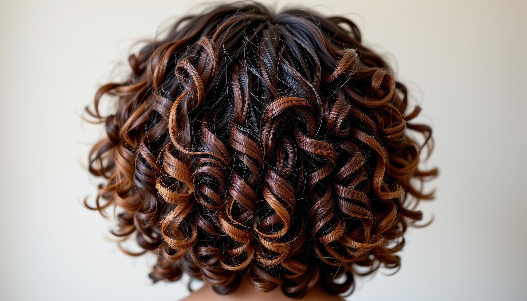 rear view of spiral curls hairstyle, defined bouncy texture shining under gentle light. photo