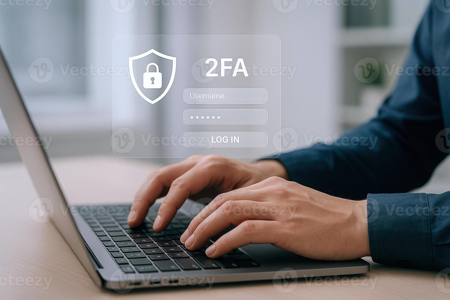 Two-Factor Authentication Concept Person Typing on Laptop with Security Interface for Login Protection photo