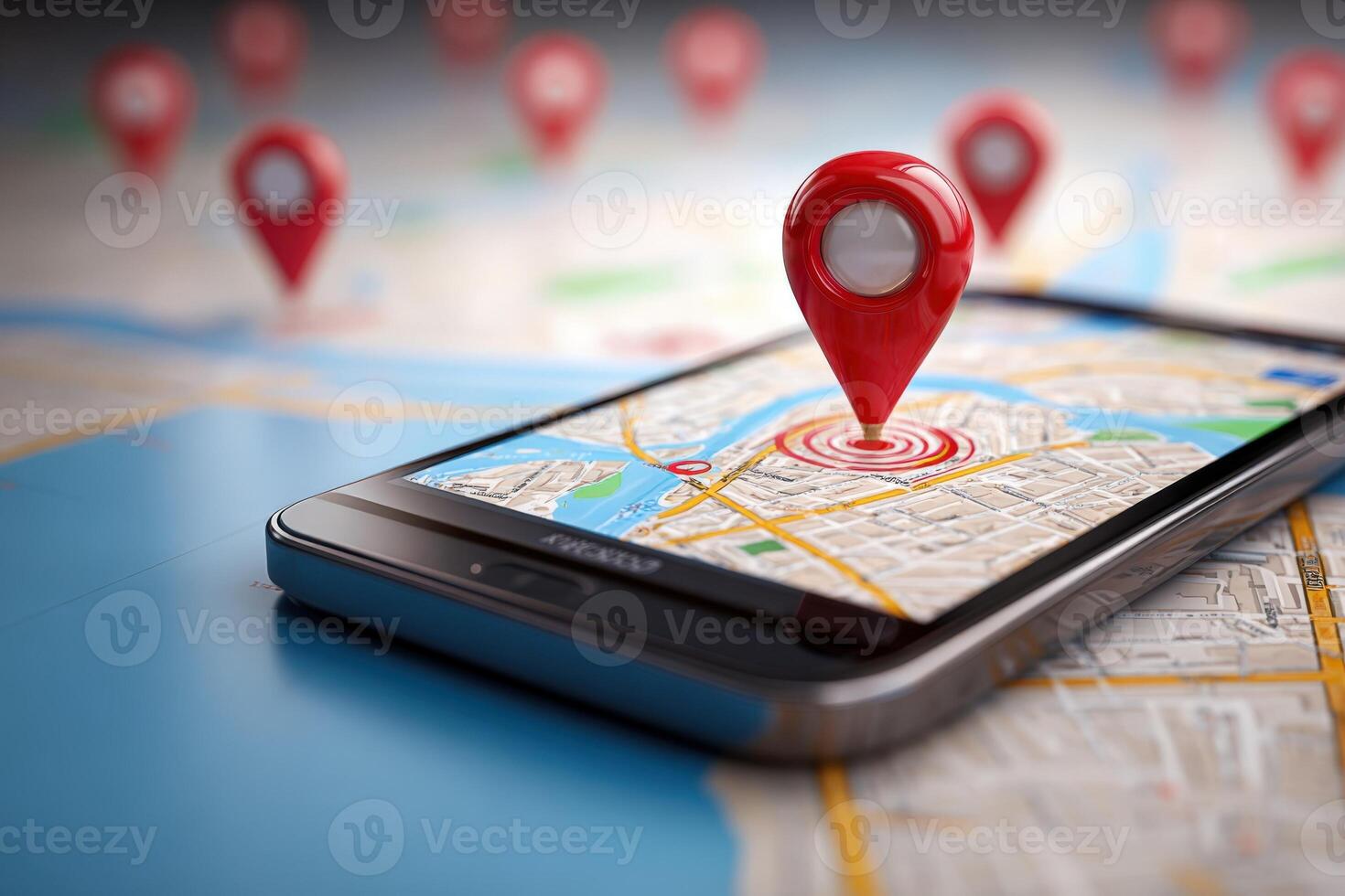 Mobile Navigation Location Pin on Smartphone with Map Display for Directional Assistance and Precise Positioning photo