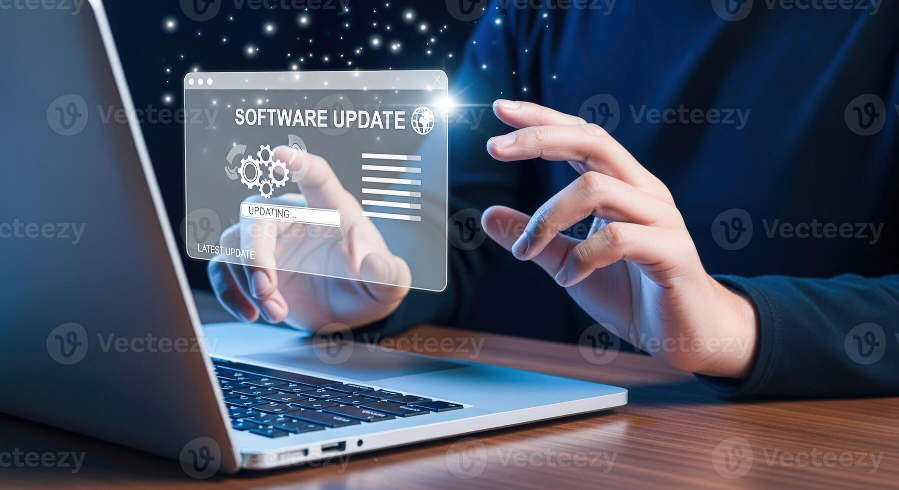 Software Update on Laptop Screen Display, Person Updating System With Modern Technology Interface photo