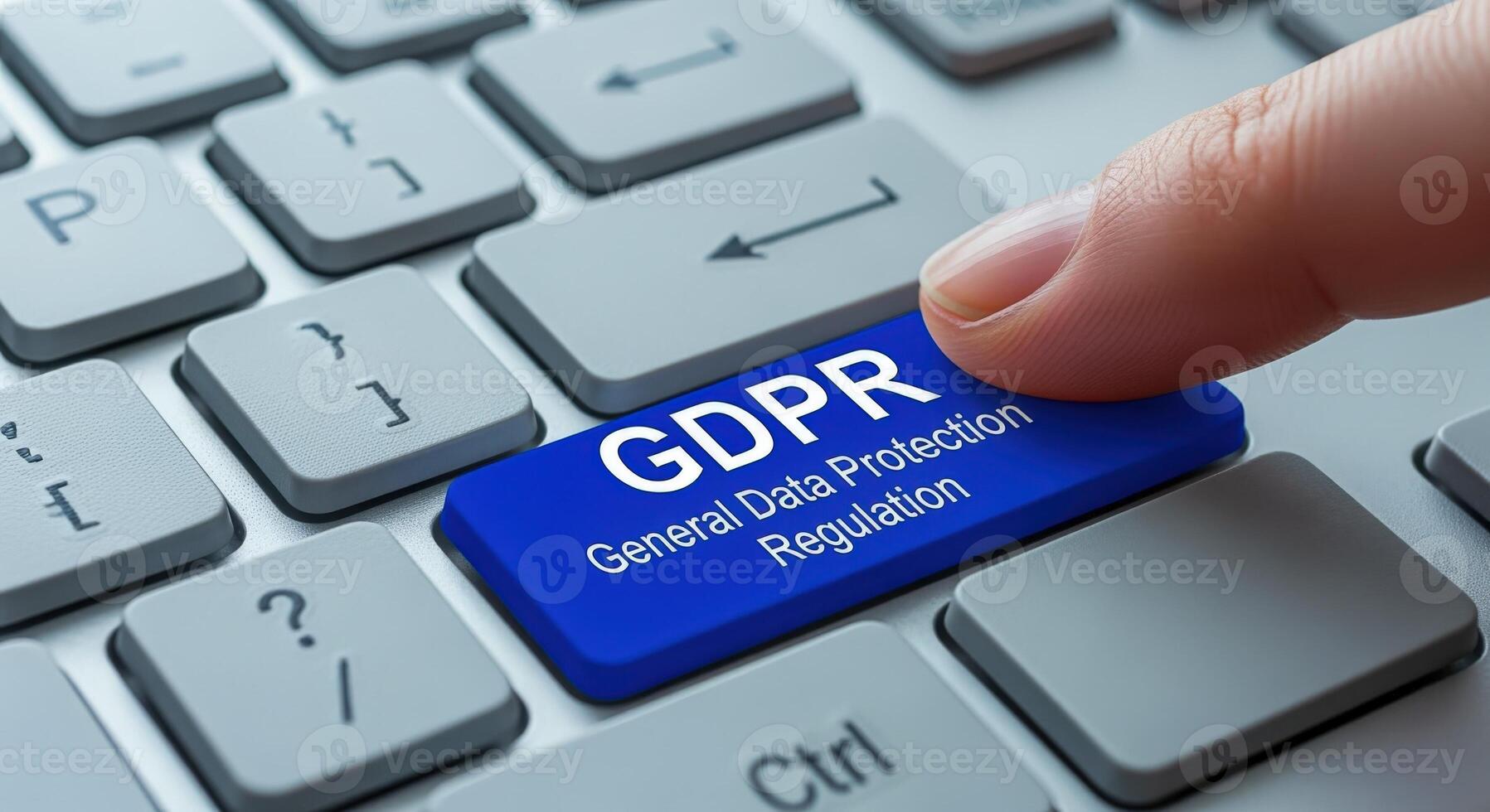 Finger pressing keyboard button with GDPR text, symbolizing data protection regulation, privacy compliance and technology concept photo
