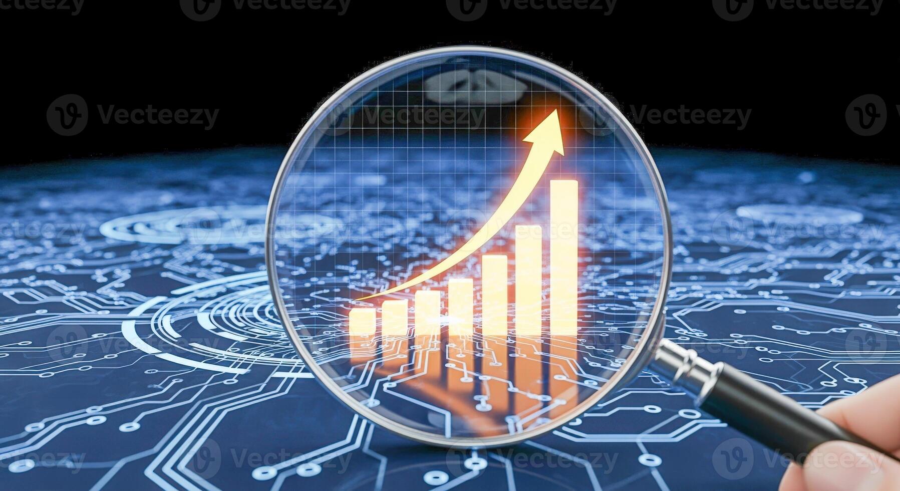 Growth Analysis with Magnifying Glass Chart Examining Financial Performance and Data-Driven Insights for Business Success photo