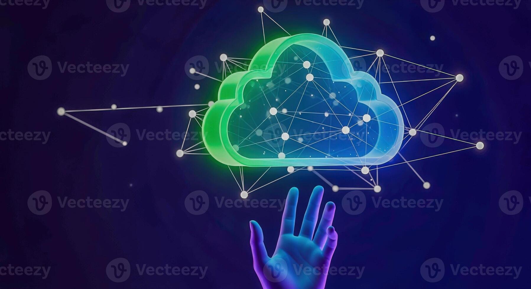Cloud Computing Network with Hand Reaching Up, Representing Technology, Connectivity, and Modern Digital Solutions photo