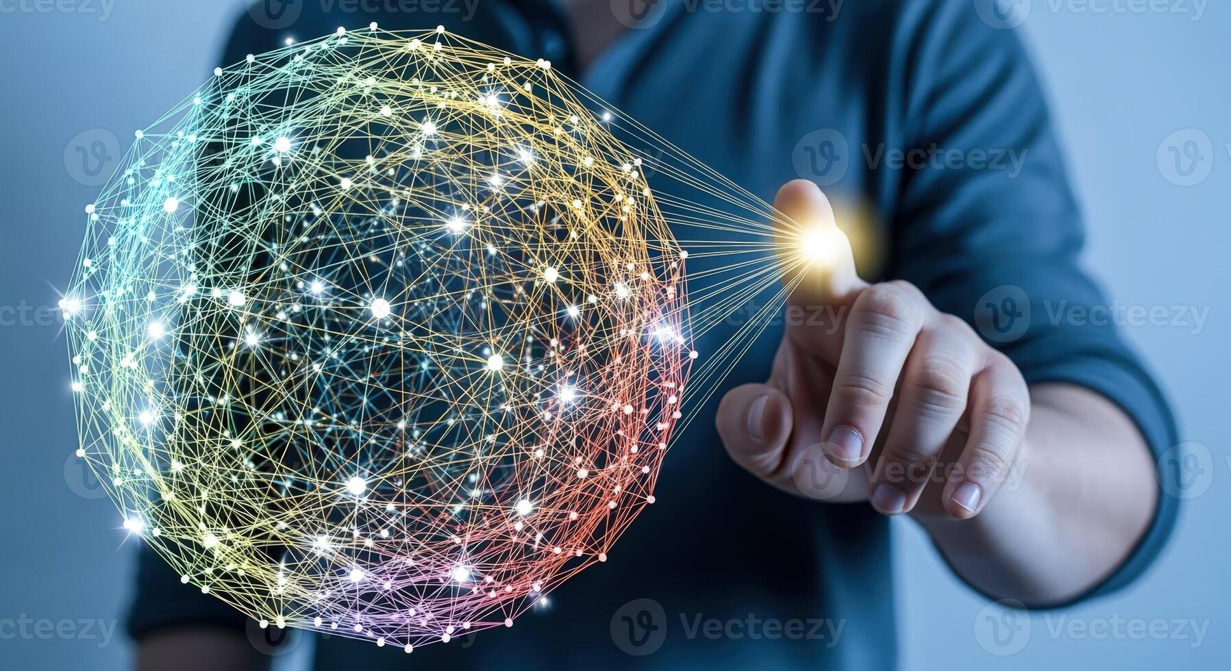 Global Network Connection Sphere with Person Touching Connection Point, Representing Technology and Innovation photo