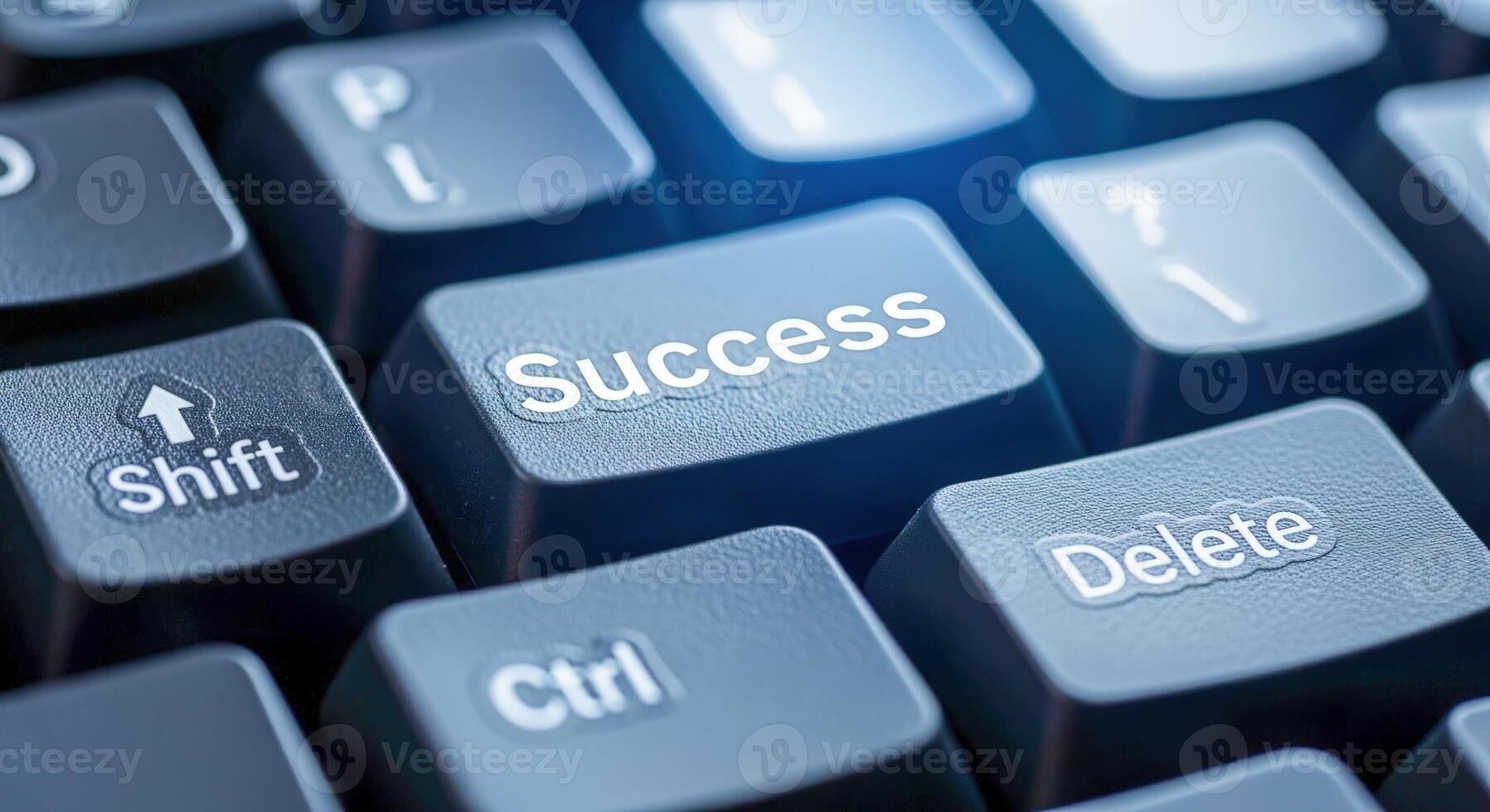 Close-up of a Computer Keyboard Highlighting the Success Key, Representing Online Business Achievement photo