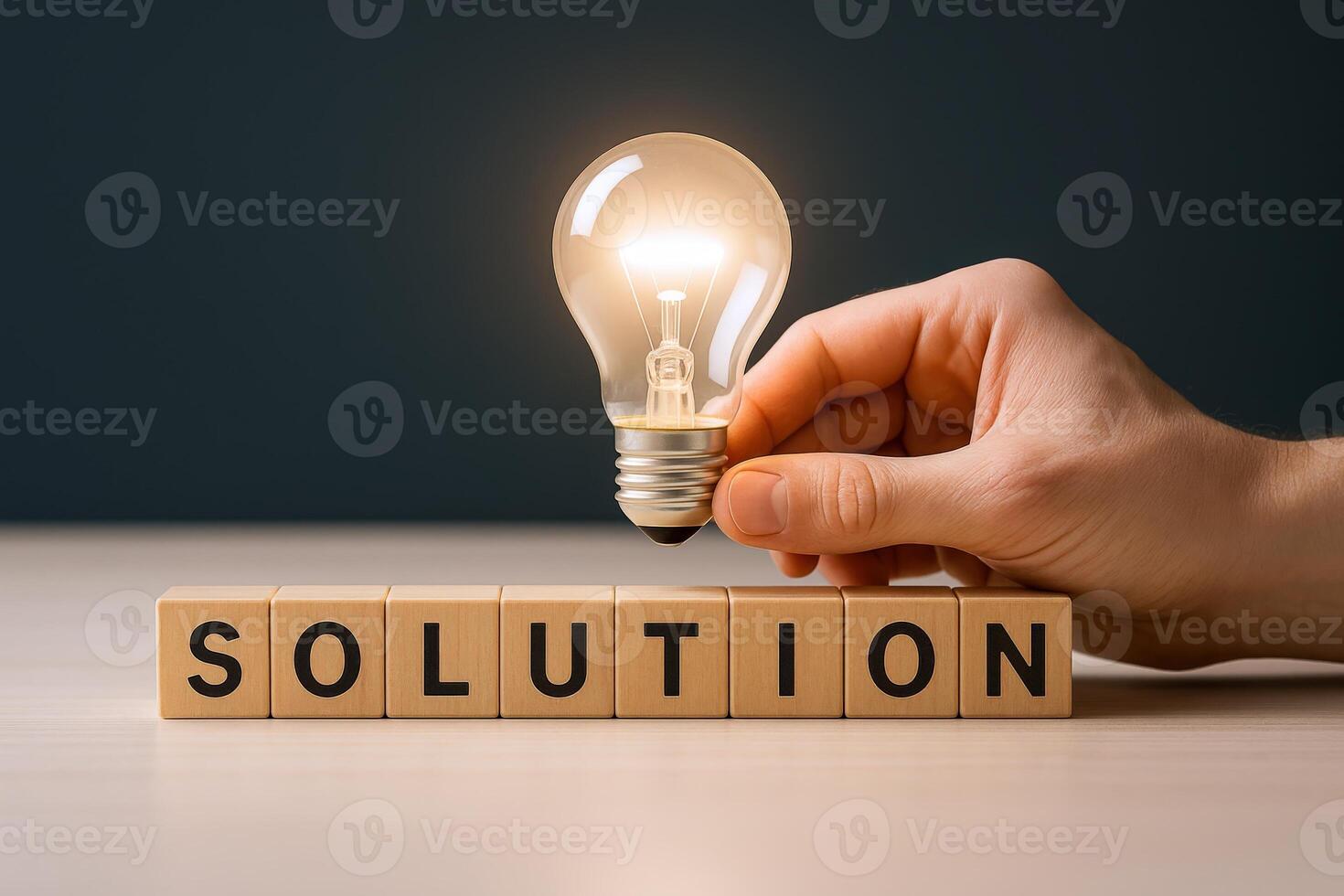 Illuminating Solutions A Creative Concept with Lightbulb and Wooden Blocks Depicting Problem Solving and Innovation photo