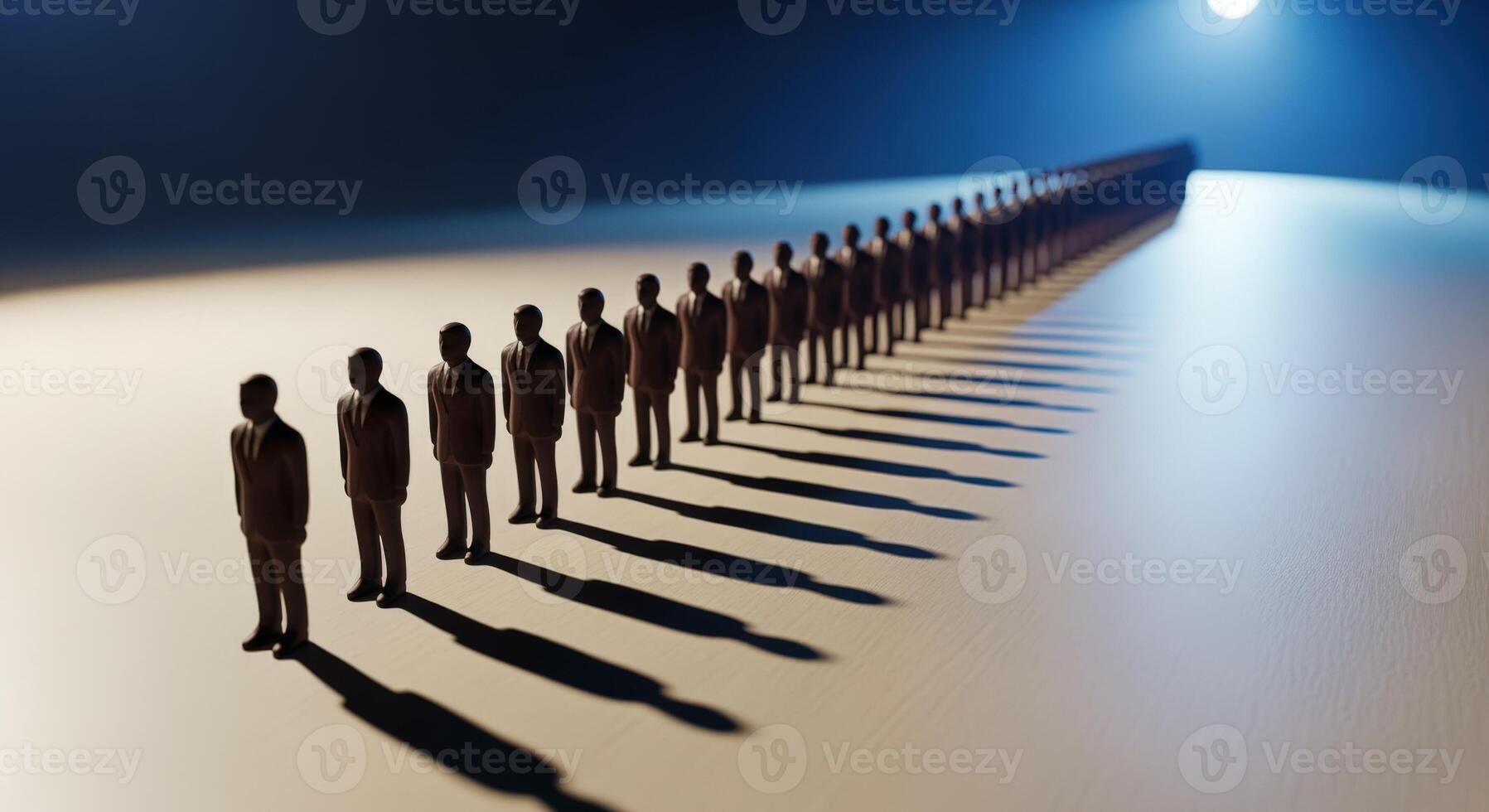Endless Queue of Business Professionals Conceptual Image of Corporate Conformity and Shared Vision Under a Guiding Light photo