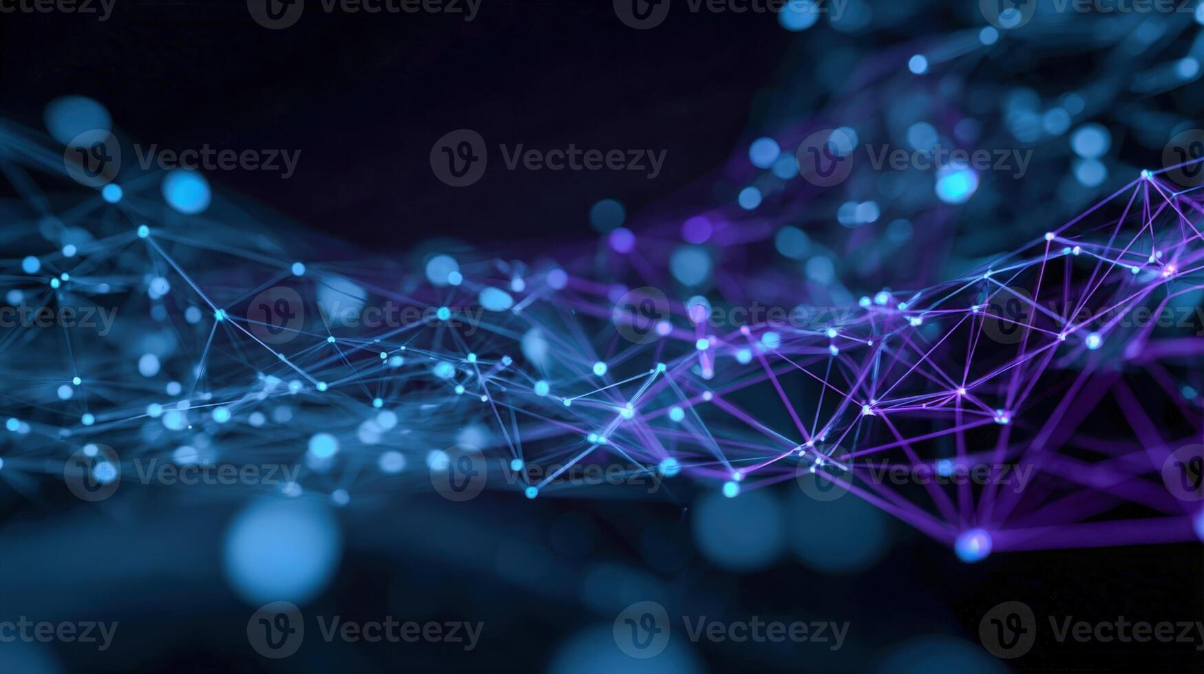 Abstract Network Connection Visual Modern Data Communication with Blue and Purple Light, Future Technology photo