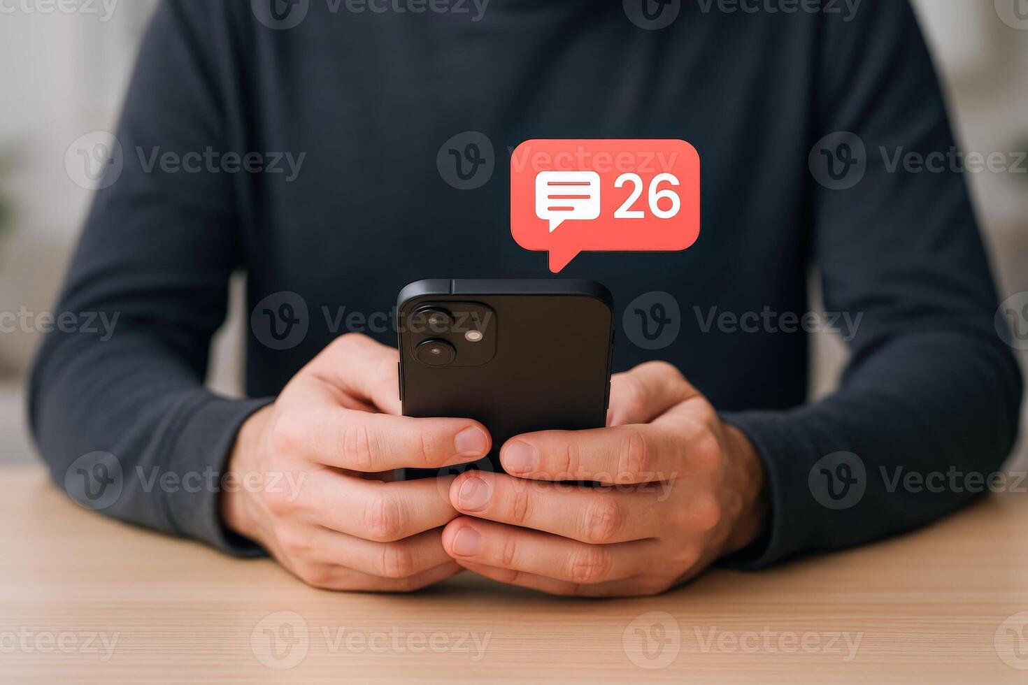Person Holding Smartphone with Message Notification, Representing Communication, Social Media, and Digital Interaction in Modern Life photo