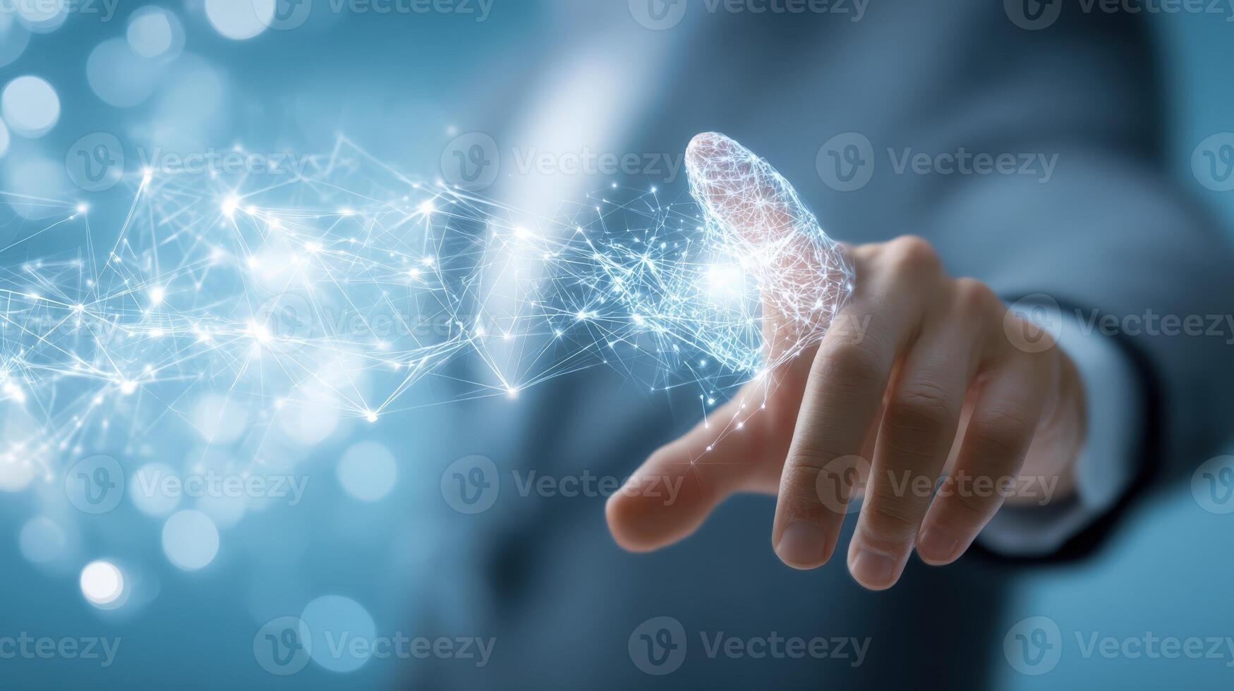 Business Person Touching Digital Network Connection Futuristic Technology Interface Concept for Innovation and Modernization photo