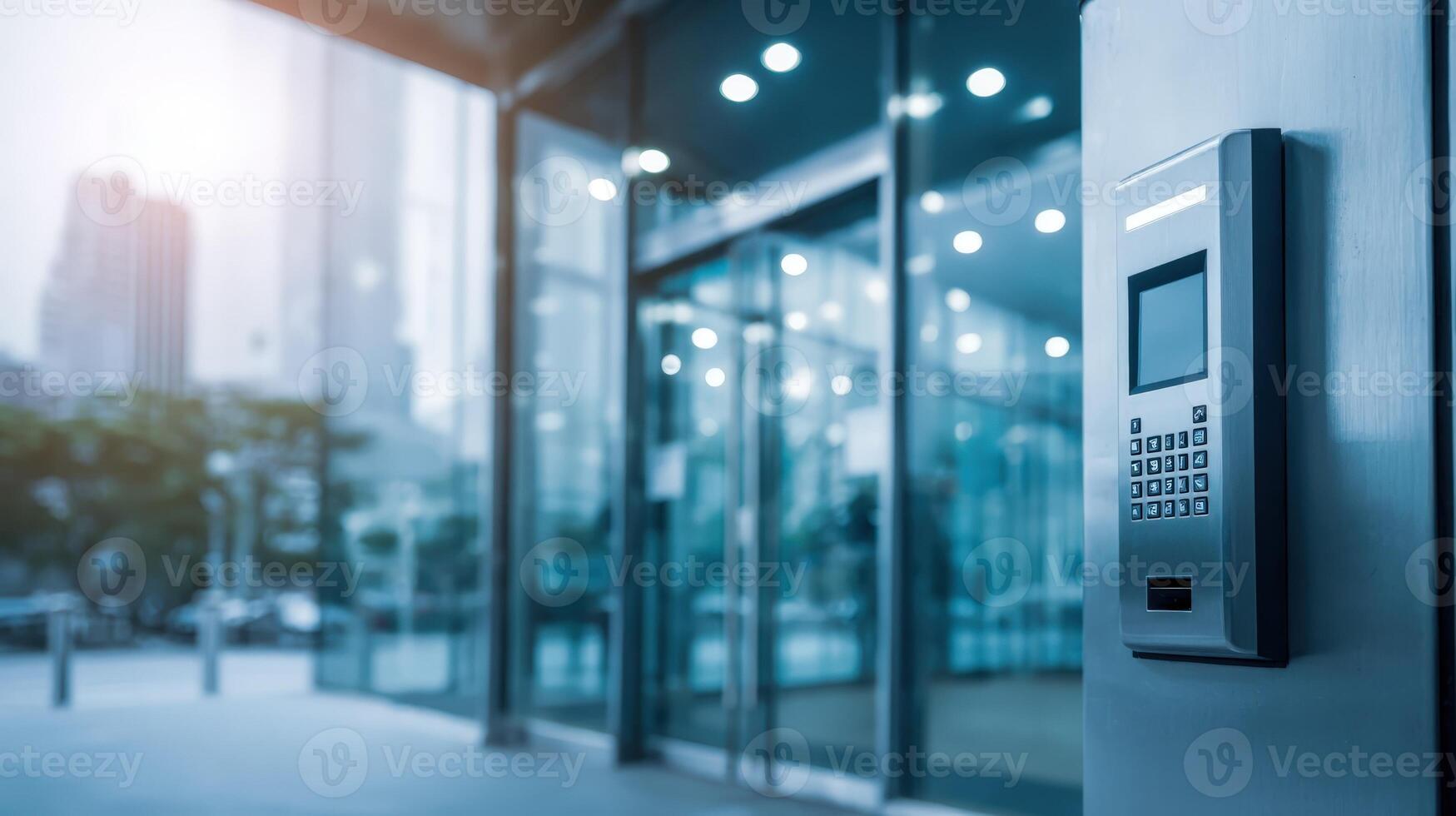 Modern Office Building Access Control System Secure Entry with Keypad and Biometric Security photo