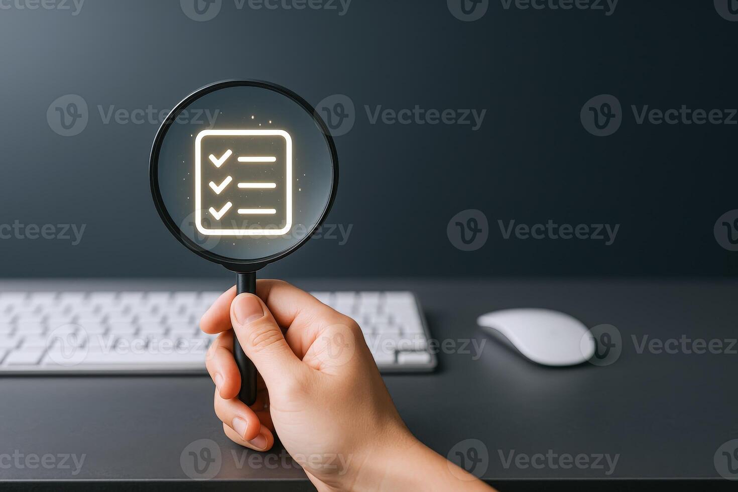 Inspection of Task List with Magnifying Glass for Process Optimization and Efficiency in Business photo