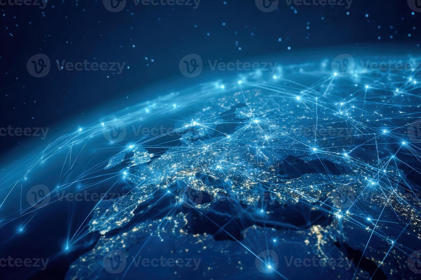 Global Network Connection Visualizing Data Exchange Across Europe From Space, Representing Global Connectivity photo