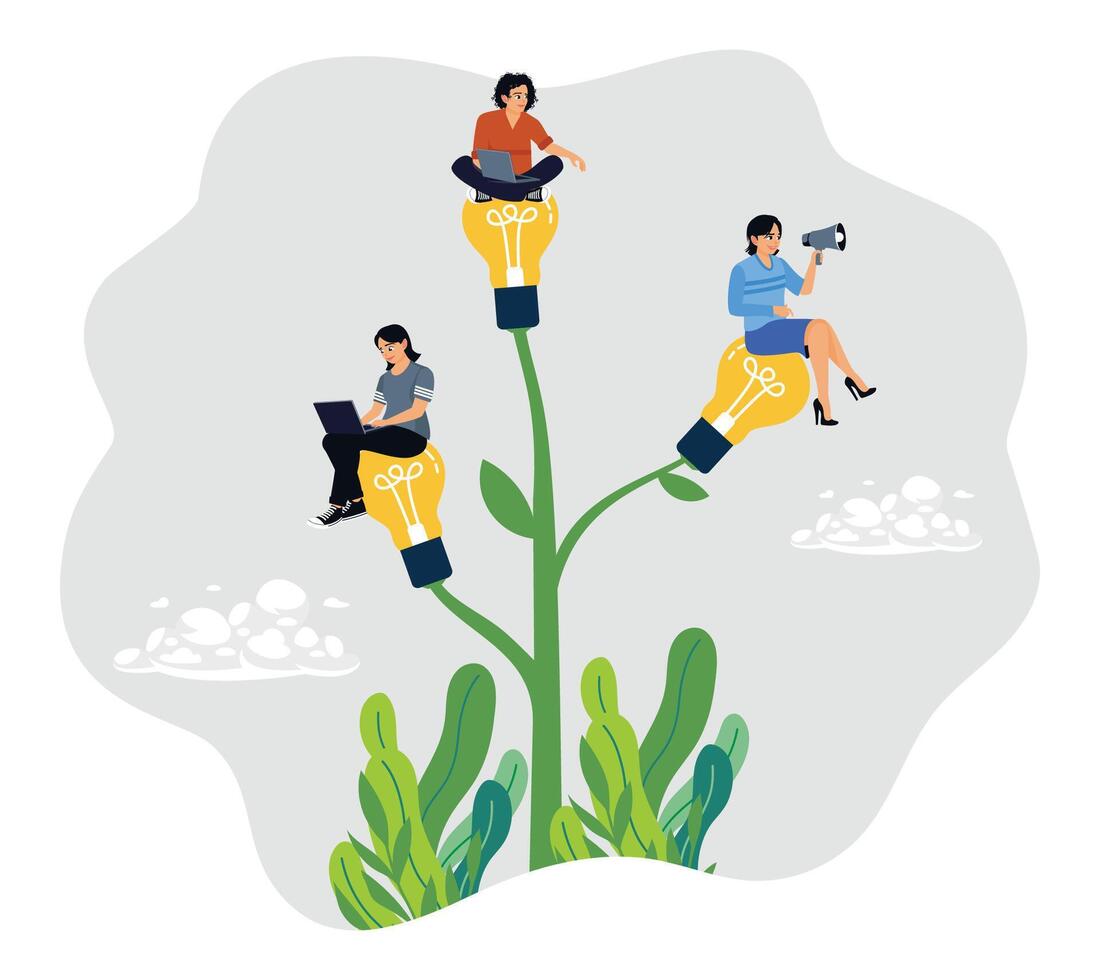 Collaboration and teamwork in career growth towards success. vector