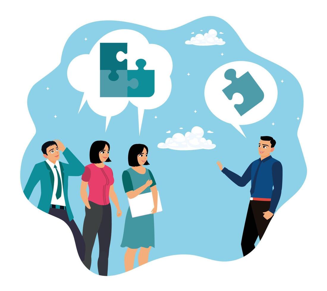 Team collaboration discussion to find solutions to problems. vector