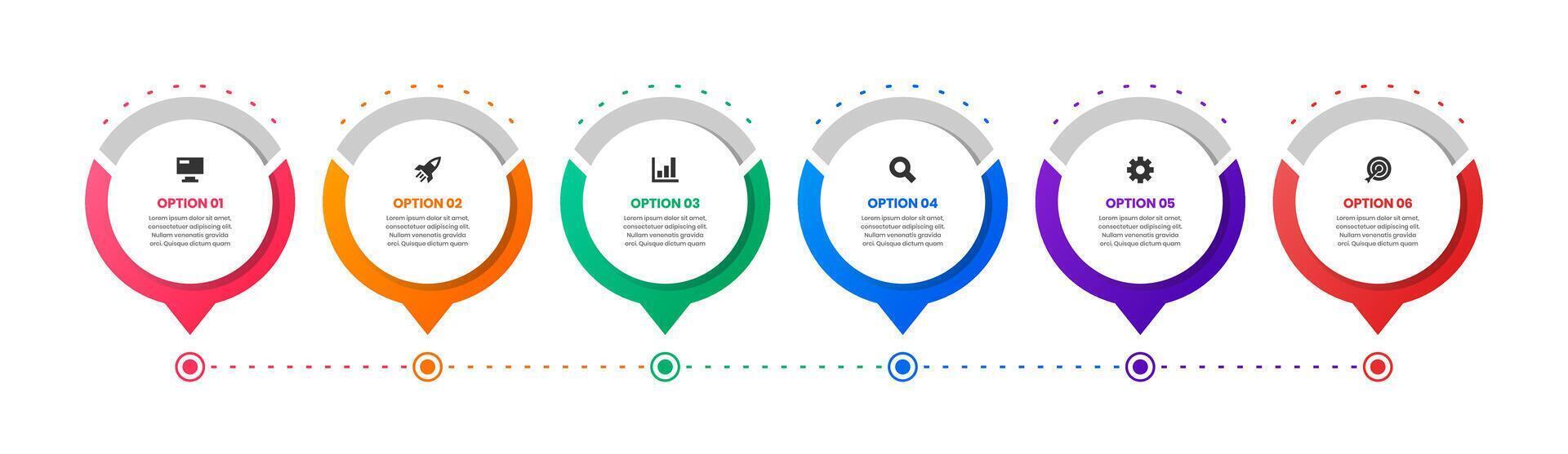 Timeline Circle Infographic Element Design Templates with Icons and 6 Options. Suitable for Process Diagram, Presentations, Workflow Layout, Banner vector