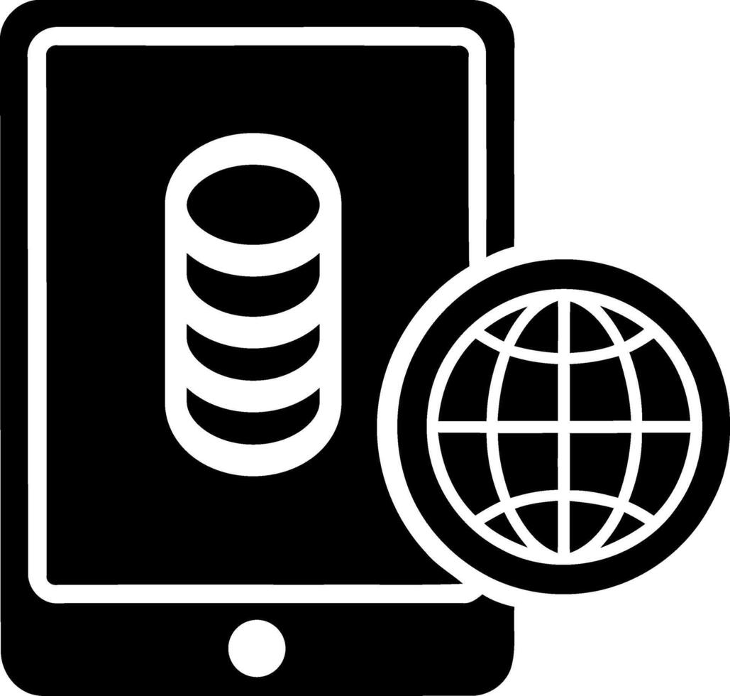 Tablet computer with globe and data stack icon vector