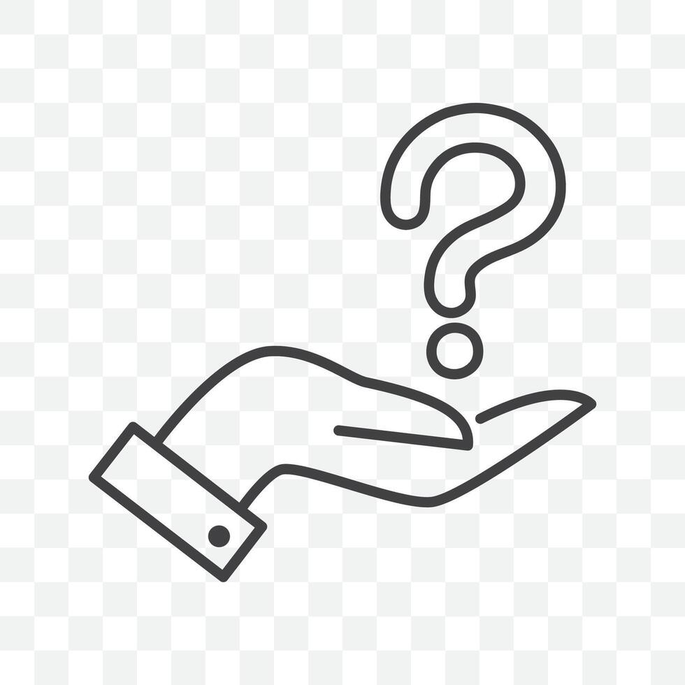 Outline question mark on the palm hand icon simple flat style. vector
